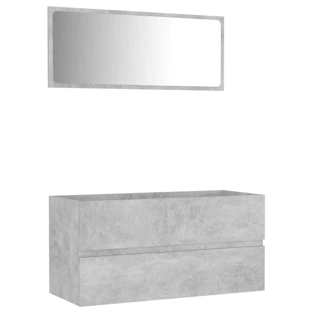 Set mobilier baie dulap cu sertare si oglinda, vidaXL, PAL-acril, 90 x 38,5 x 46 cm, Gri ciment