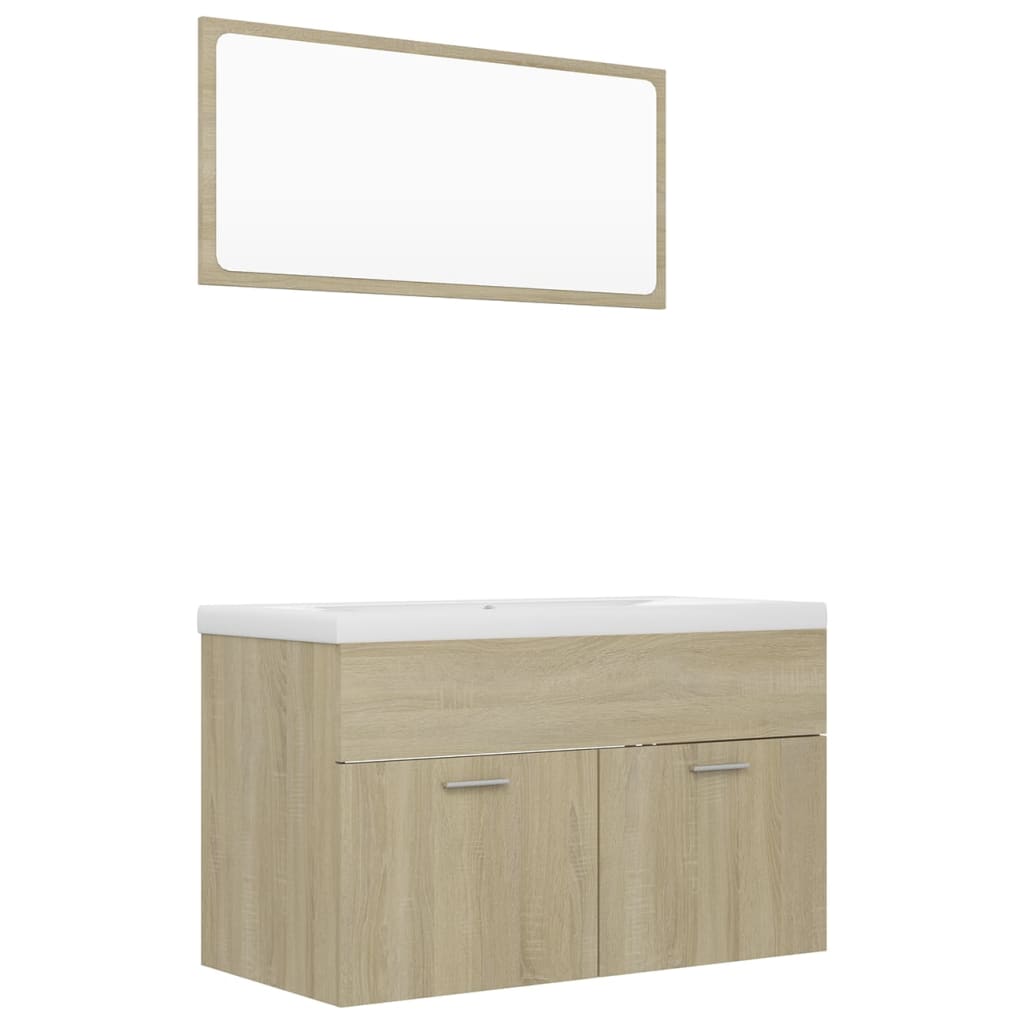 Set mobilier baie dulap, chiuveta si oglinda vidaXL, PAL, 80 x 38.5 x 46 cm, Maro Stejar Sonoma