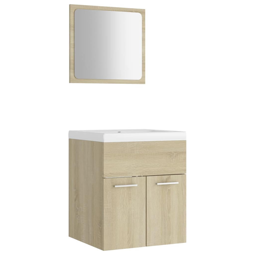 Set mobilier baie dulap si oglinda vidaXL, PAL, 41 x 38.5 x 46 cm, Maro Stejar Sonoma