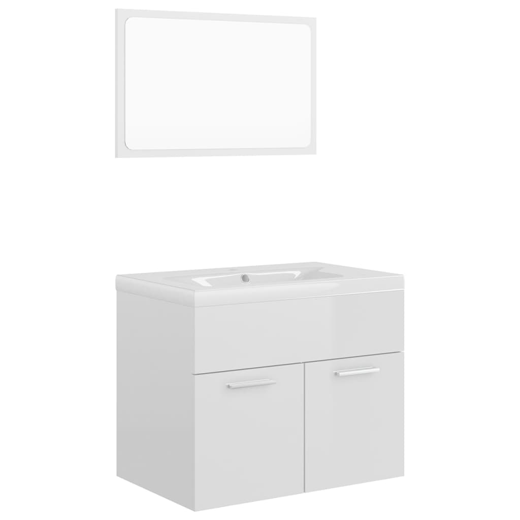 Set mobilier baie dulap, chiuveta si oglinda vidaXL, PAL extralucios, 60 x 38.5 x 46 cm, Alb