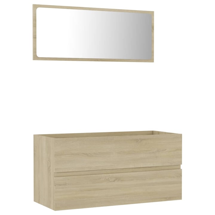 Комплект за баня vidaXL, Шкафове с чекмеджета и огледало, ПДЧ / Акрил, 90 x 38,5 x 46 см, Кафяв