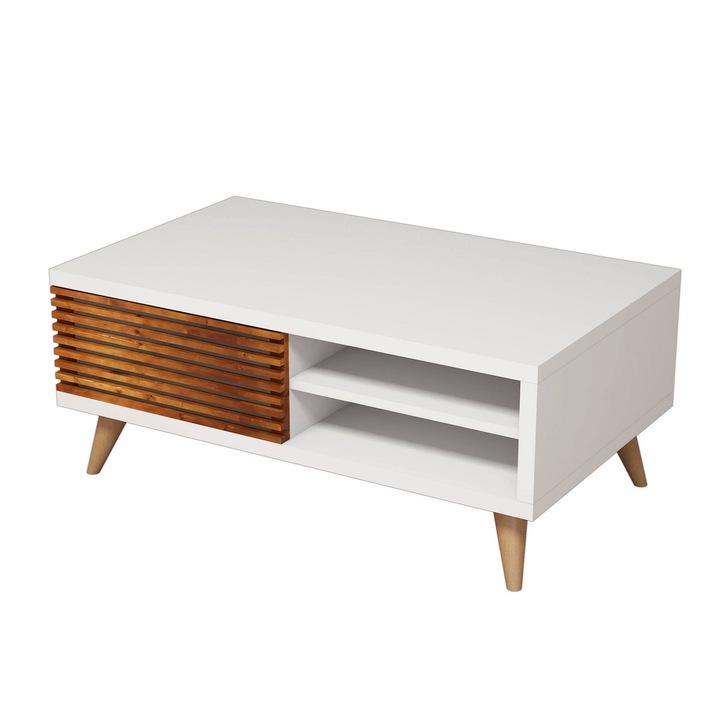 Masa de cafea Eagle Mountain, Nancy Homestore, Lemn masiv, 60x100x42 cm, Alb/Maro