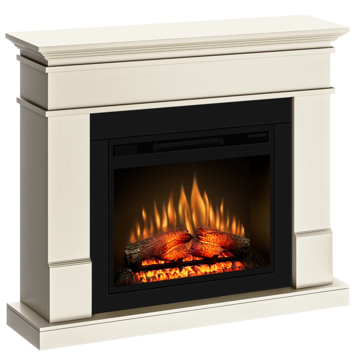 Semineu ECOFLAME PRO - Lisabona vanilla antique 110 x 95 x 30cm, flacara 3D de 23 inci cu teme de culoare, incalzire infrared si sunet
