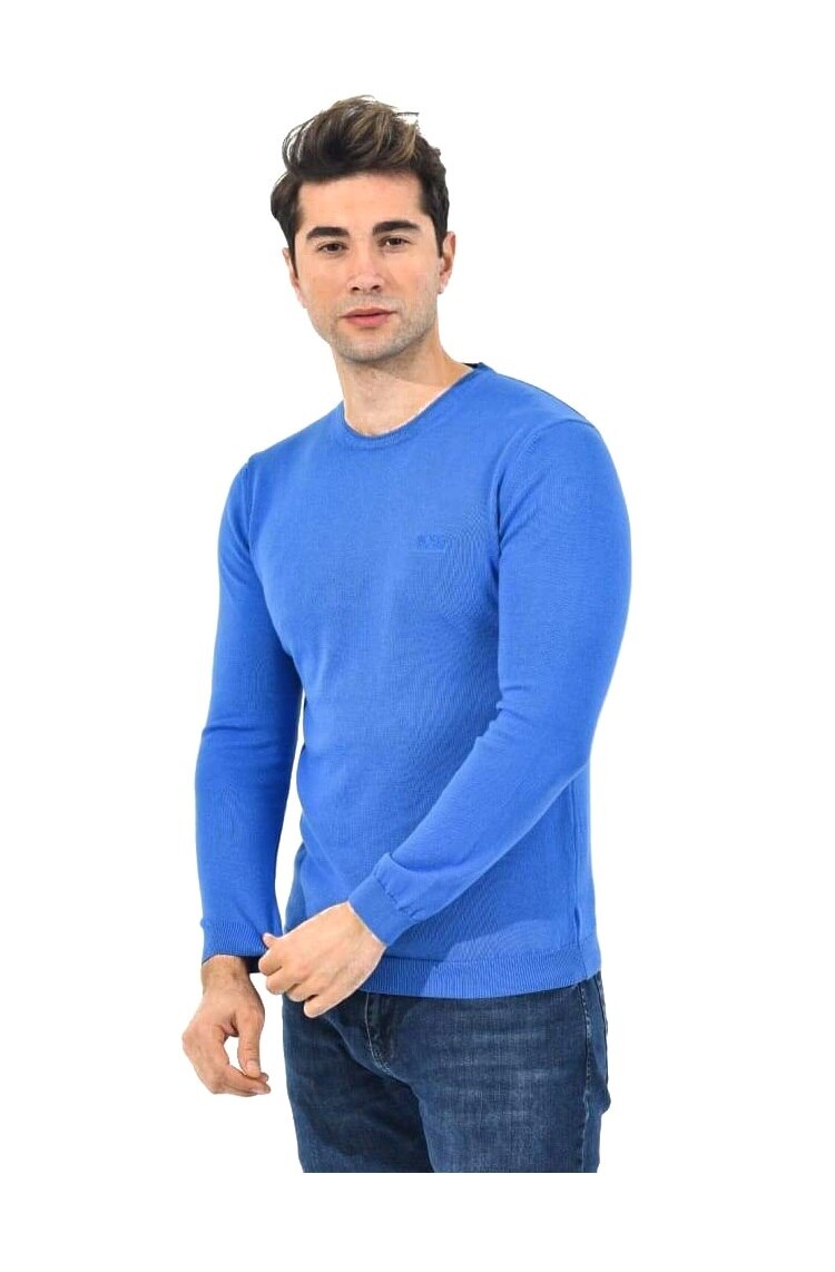 Pulover cu guler rotund, Hugo Boss, Regular fit, Albastru