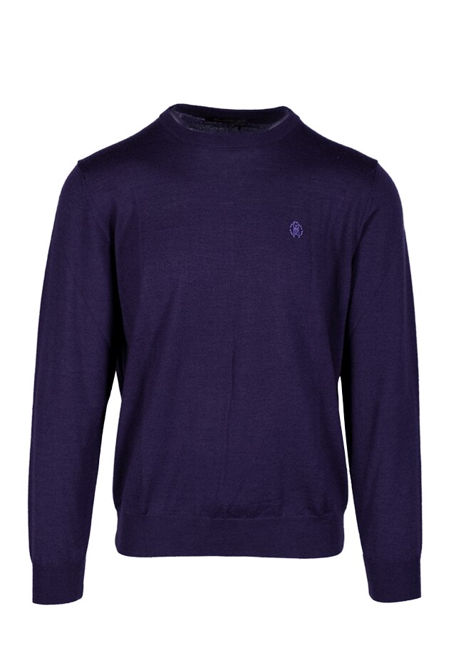 Pulover slim fit cu decolteu la baza gatului, Roberto Cavalli, Mov
