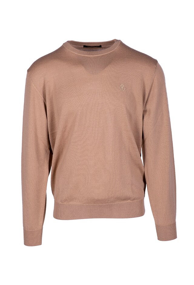 Pulover slim fit cu decolteu la baza gatului, Roberto Cavalli, Bej