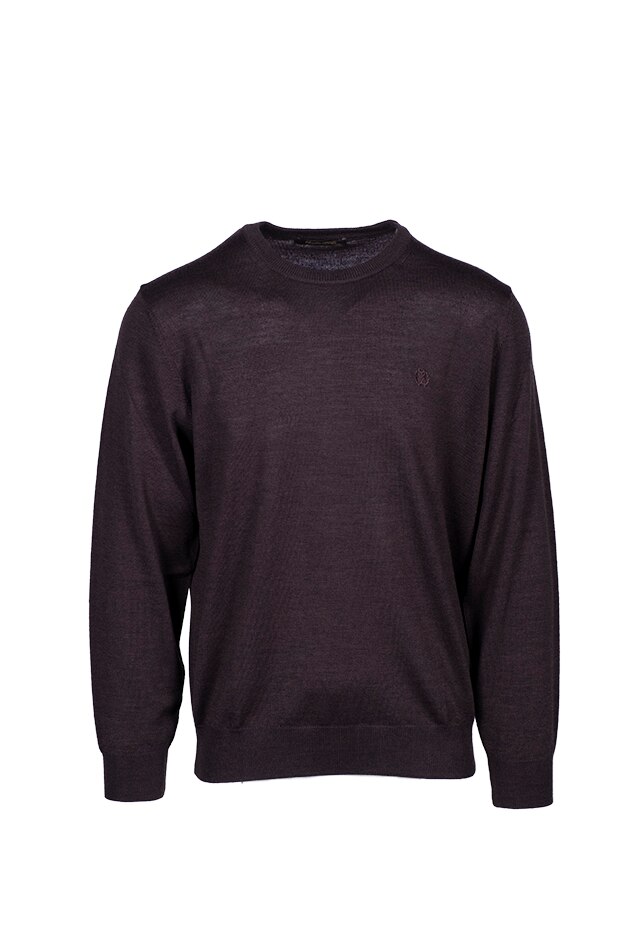 Pulover slim fit cu decolteu la baza gatului, Roberto Cavalli, Maro