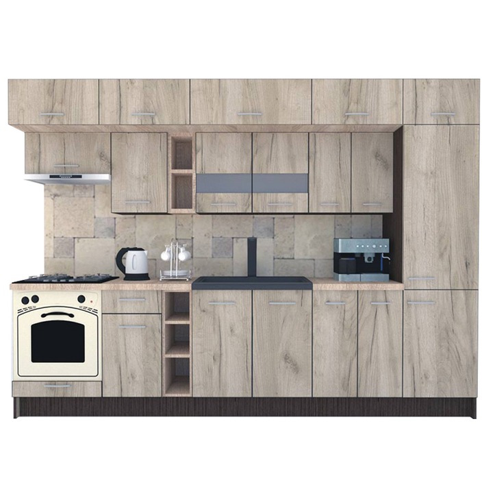 Set Bucatarie Genarom BIGMAR 310 A, 310 x 225,5 x 60 cm, Wenge / Decor K002