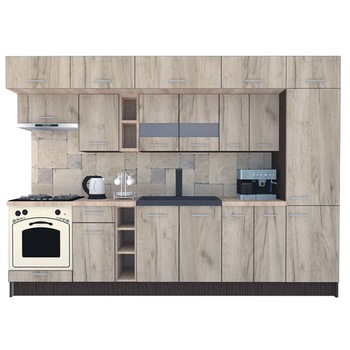 Set Bucatarie Genarom BIGMAR 310 A, 310 x 225,5 x 60 cm, Wenge / Decor K002 Set Bucatarie Genarom BIGMAR 310 A, 310 x 225,5 x 60 cm, Wenge / Decor K002