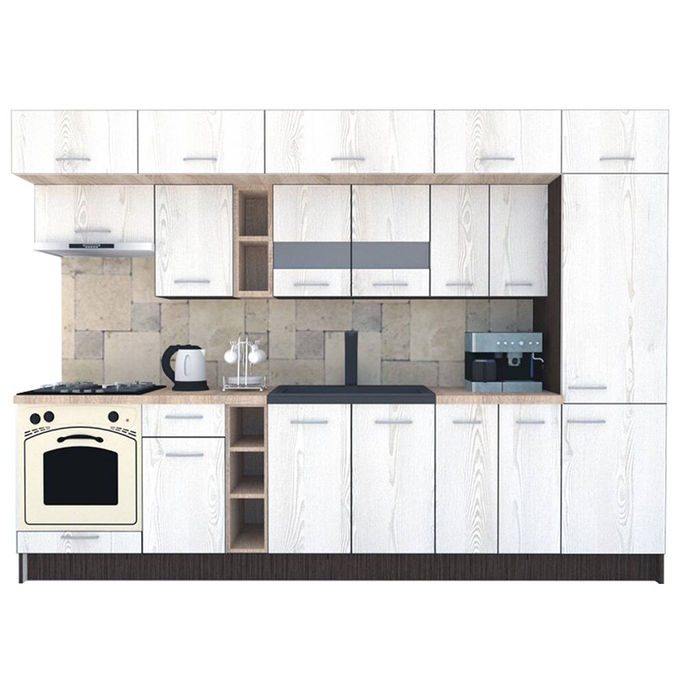 Set Bucatarie Genarom BIGMAR 310 A, 310 x 225,5 x 60 cm, Wenge / Decor K010