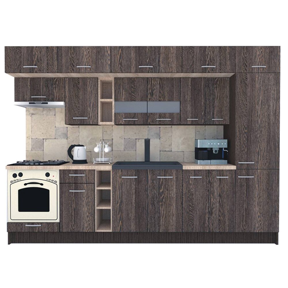 Set Bucatarie Genarom BIGMAR 310 A, 310 x 225,5 x 60 cm, Wenge / Decor 7648