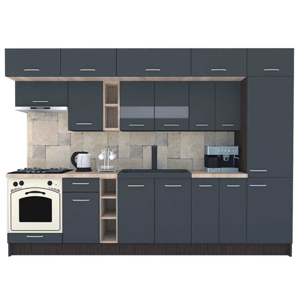 Set Bucatarie Genarom BIGMAR 310 A, 310 x 225,5 x 60 cm, Wenge / Decor 0164