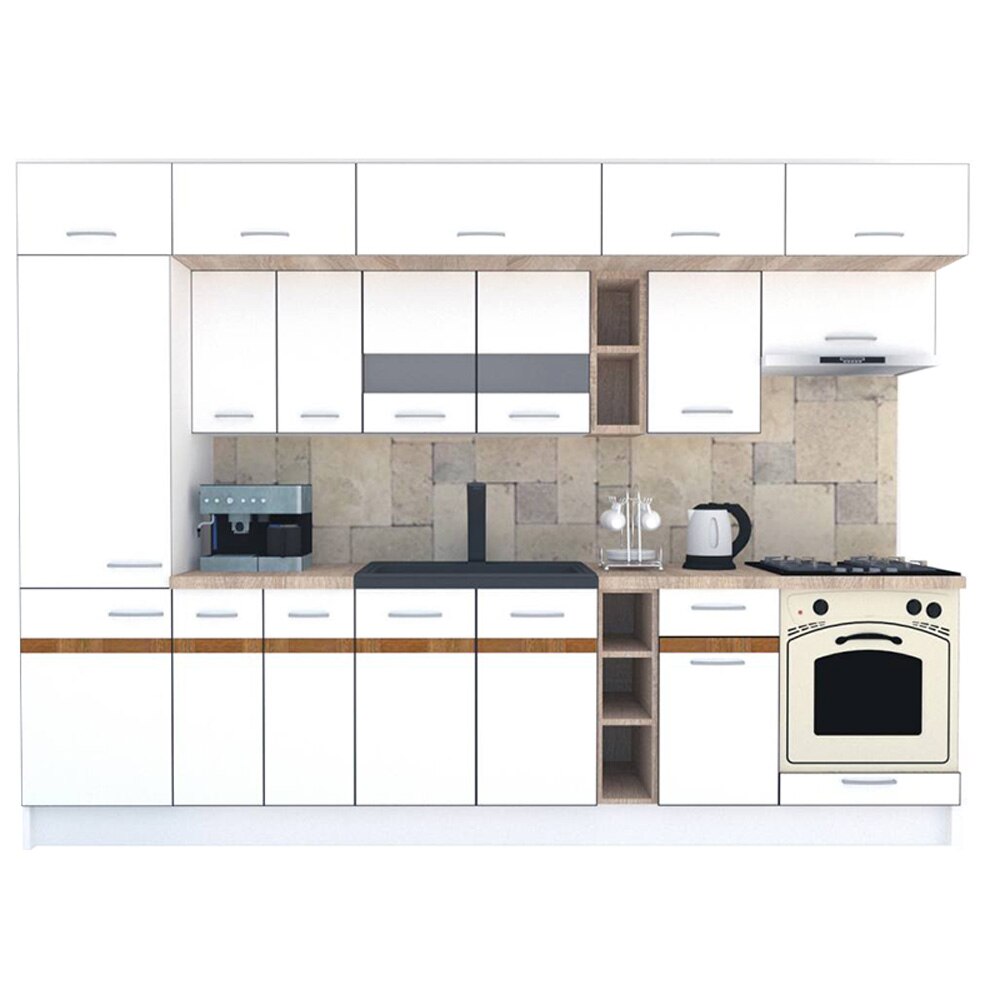 Set Bucatarie Genarom BIGMAR 310 B, 310 x 225,5 x 60 cm, Alb