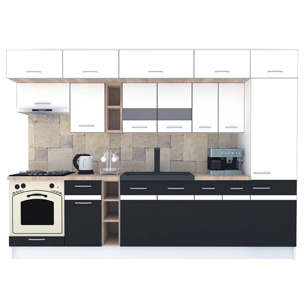 Set Bucatarie Genarom BIGMAR 310 A, 310 x 225,5 x 60 cm, Alb / Gri