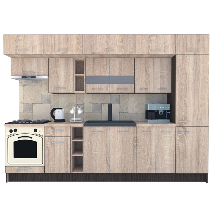 Set Bucatarie Genarom BIGMAR 310 A, 310 x 225,5 x 60 cm, Wenge / Decor 3025