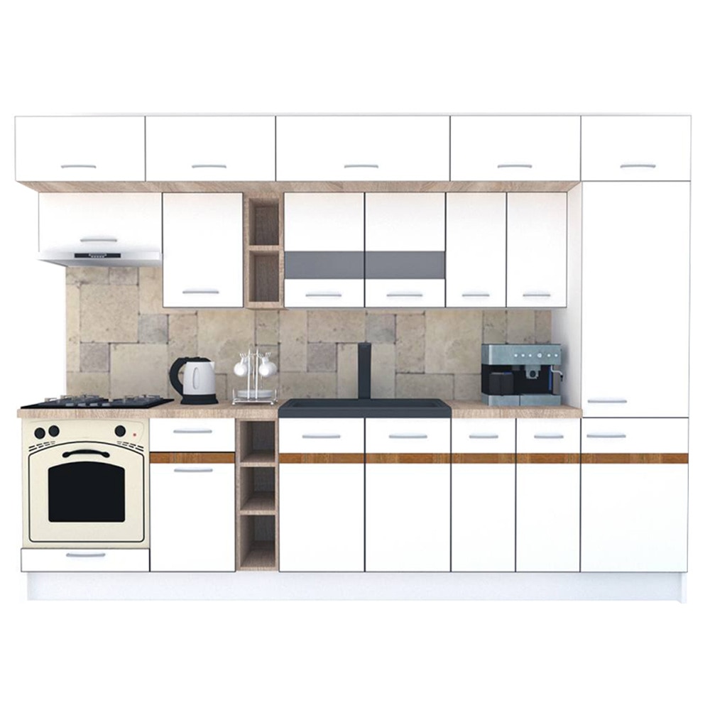 Set Bucatarie Genarom BIGMAR 310 A, 310 x 225,5 x 60 cm, Alb
