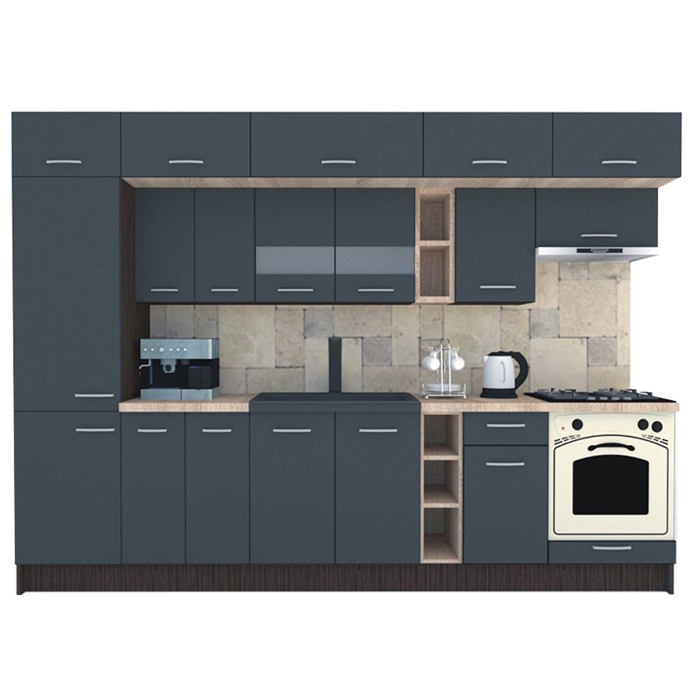 Set Bucatarie Genarom BIGMAR 310 B, 310 x 225,5 x 60 cm, Wenge / Decor 0164