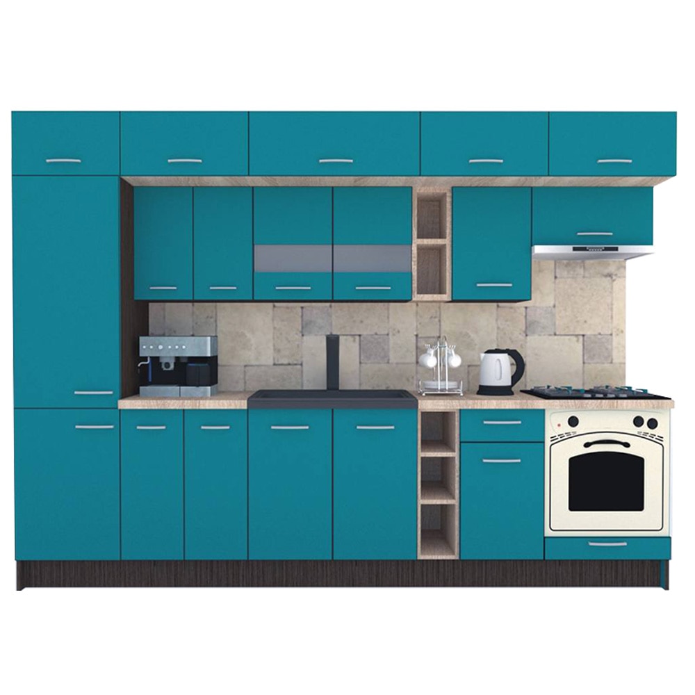 Set Bucatarie Genarom BIGMAR 310 B, 310 x 225,5 x 60 cm, Wenge / Decor 0245