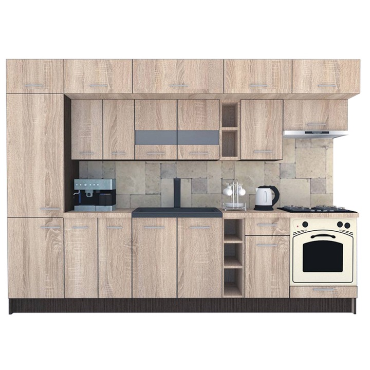 Set Bucatarie Genarom BIGMAR 310 B, 310 x 225,5 x 60 cm, Wenge / Decor 3025