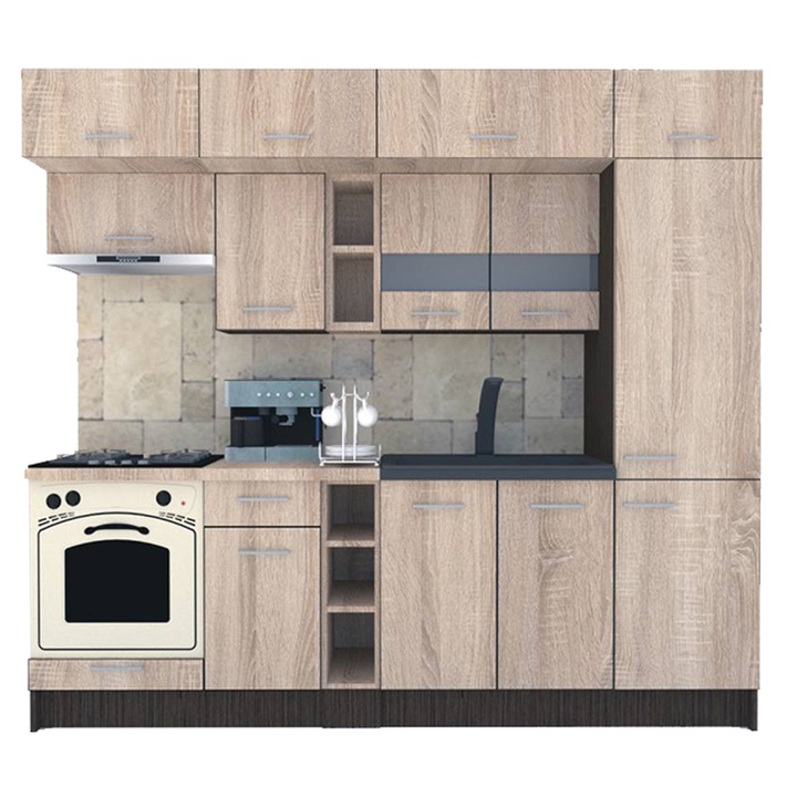 Set Bucatarie Genarom BIGMAR 250 A, 250 x 225,5 x 60 cm, Wenge / Decor 3025