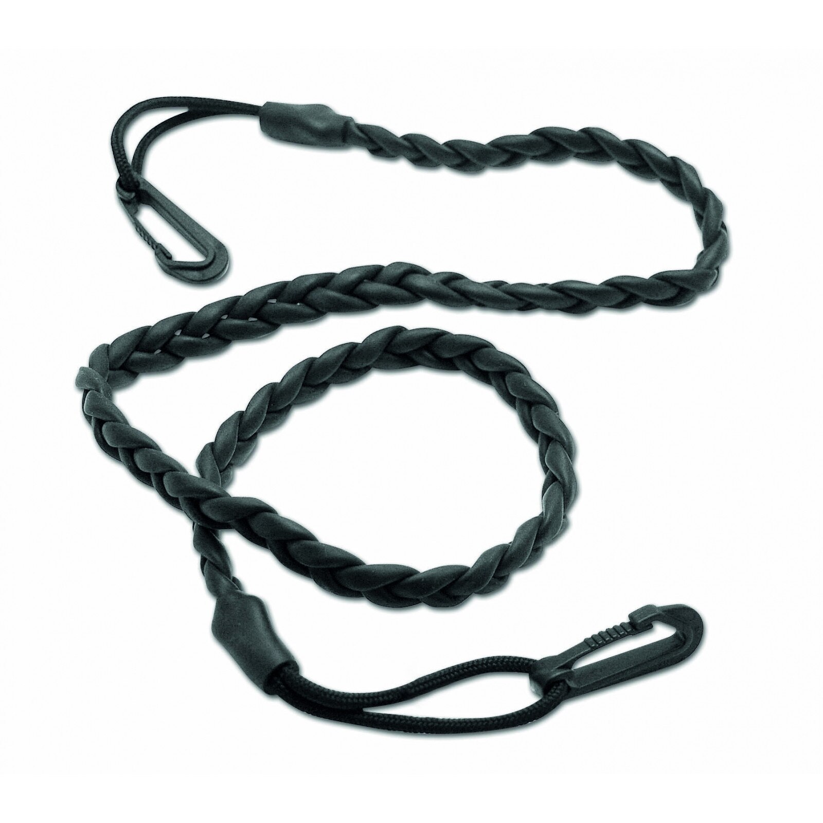 Coarda multifunctionala elastica din benzi impletite Gear Aid Gruntline 68216 cu 2 carabiniere plastic, negru, 114cm, se intinde pana la 2m