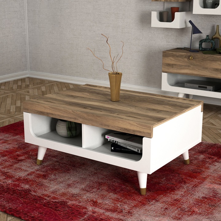 Masa de cafea Hilliard, Nancy Homestore, Lemn, 63.6 x 90 x 43.6 cm, Alb/Maro