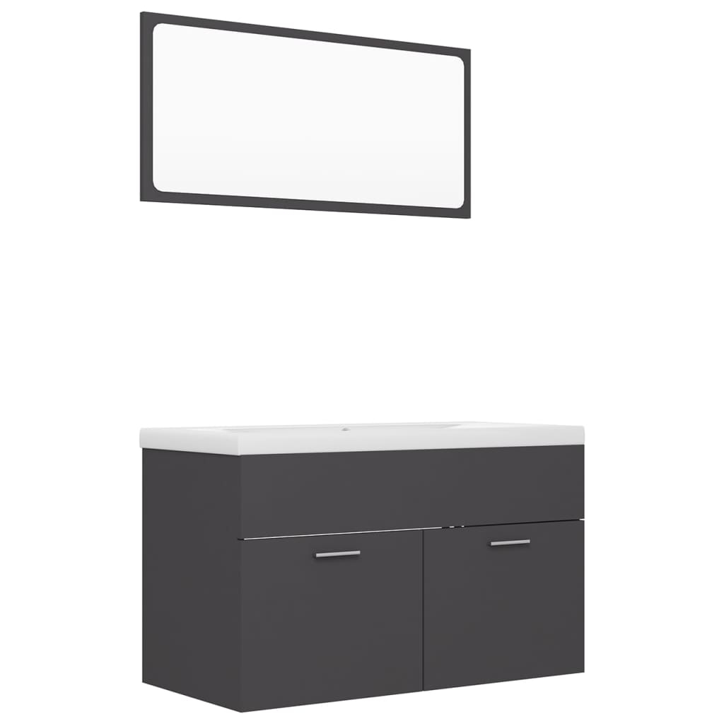 Set mobilier baie dulap, chiuveta si oglinda vidaXL, PAL, 80 x 38.5 x 46 cm, Gri