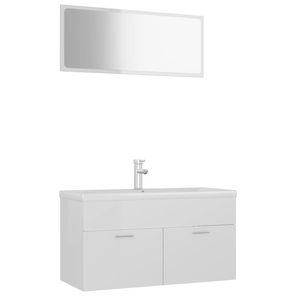 Set mobilier baie dulap, chiuveta si oglinda vidaXL, PAL extralucios, 90 x 38.5 x 46 cm, Alb