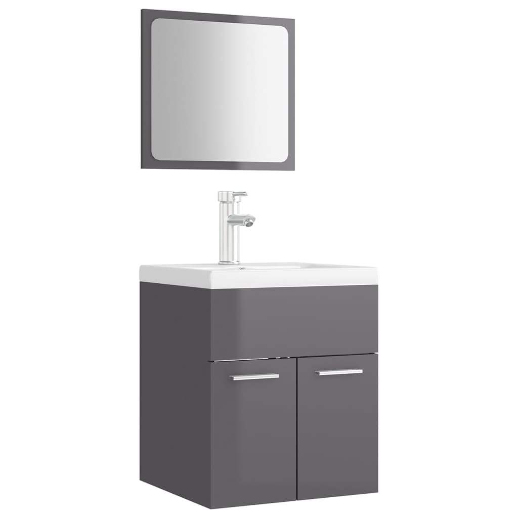Set mobilier baie dulap, chiuveta, robinet si oglinda, vidaXL, PAL extralucios, 41 x 38.5 x 46 cm, Gri