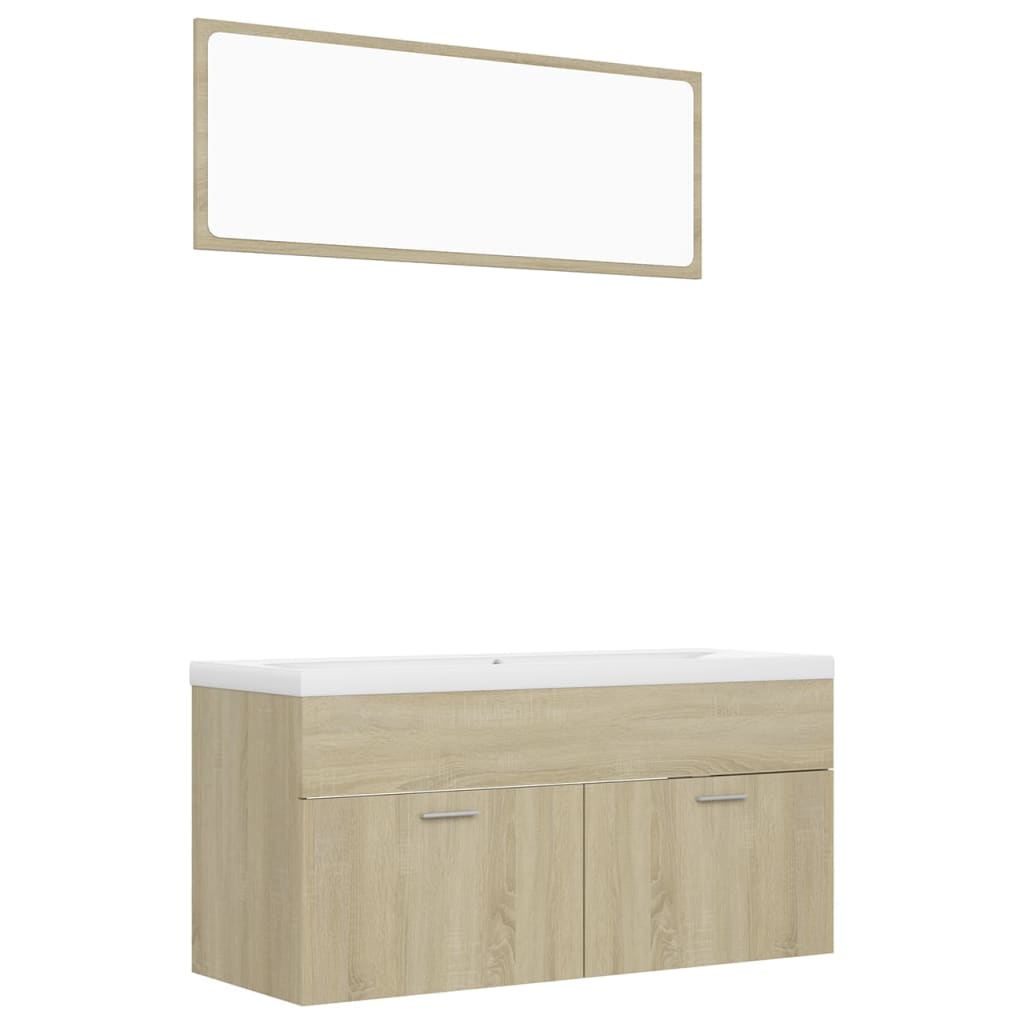 Set mobilier baie dulap, chiuveta si oglinda vidaXL, PAL, 100 x 38.5 x 46 cm, Maro Stejar Sonoma