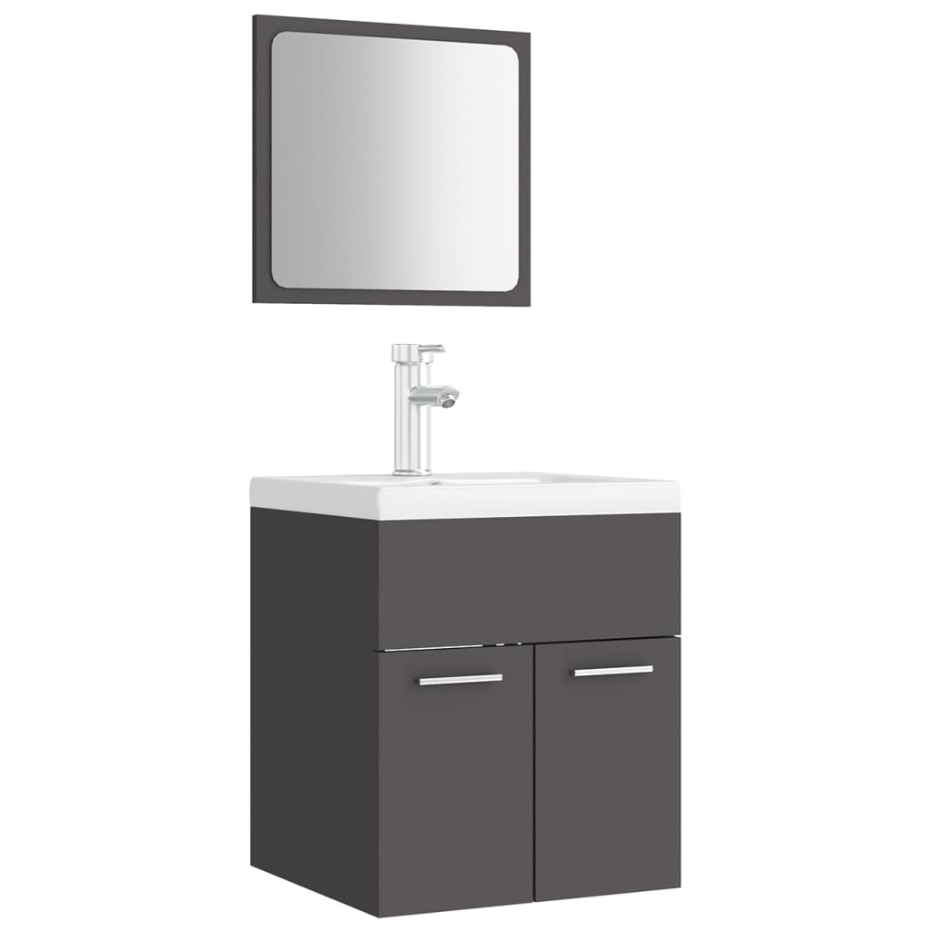 Set mobilier baie dulap, chiuveta, robinet si oglinda, vidaXL, PAL, 41 x 38.5 x 46 cm, Gri
