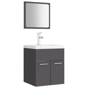 Set mobilier baie dulap, chiuveta, robinet si oglinda, vidaXL, PAL, 41 x 38.5 x 46 cm, Gri Set mobilier baie dulap, chiuveta, robinet si oglinda, vidaXL, PAL, 41 x 38.5 x 46 cm, Gri