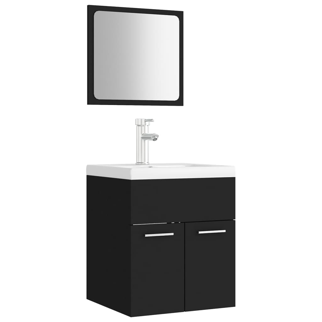 Set mobilier baie dulap, chiuveta, robinet si oglinda, vidaXL, PAL, 41 x 38.5 x 46 cm, Negru