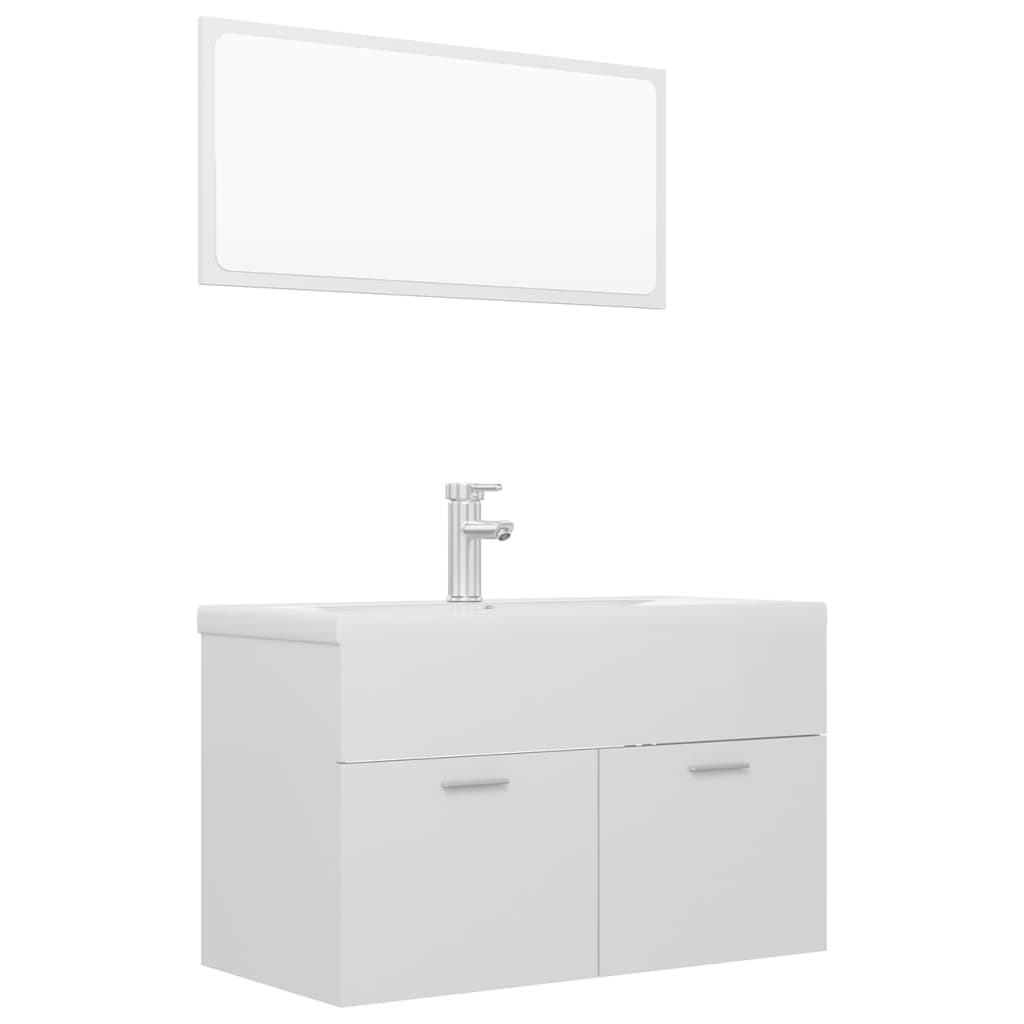 Set mobilier baie dulap, chiuveta, robinet si oglinda, vidaXL, PAL extralucios, 80 x 38.5 x 46 cm, Alb