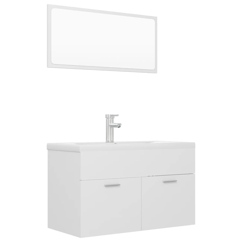 Set mobilier baie dulap, chiuveta, robinet si oglinda, vidaXL, PAL, 80 x 38.5 x 46 cm, Alb