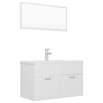 Set mobilier baie dulap, chiuveta, robinet si oglinda, vidaXL, PAL, 80 x 38.5 x 46 cm, Alb Set mobilier baie dulap, chiuveta, robinet si oglinda, vidaXL, PAL, 80 x 38.5 x 46 cm, Alb