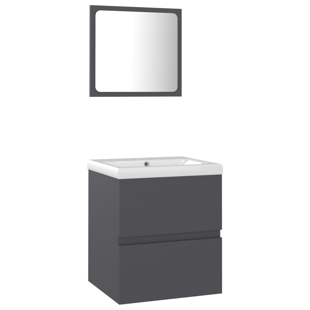 Set mobilier baie dulap chiuveta si oglinda, vidaXL, PAL/ceramica, 41 x 38.5 x 45 cm, Gri