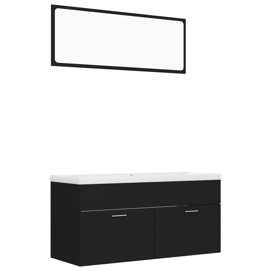 Set mobilier baie dulap, chiuveta si oglinda vidaXL, PAL, 100 x 38.5 x 46 cm, Negru