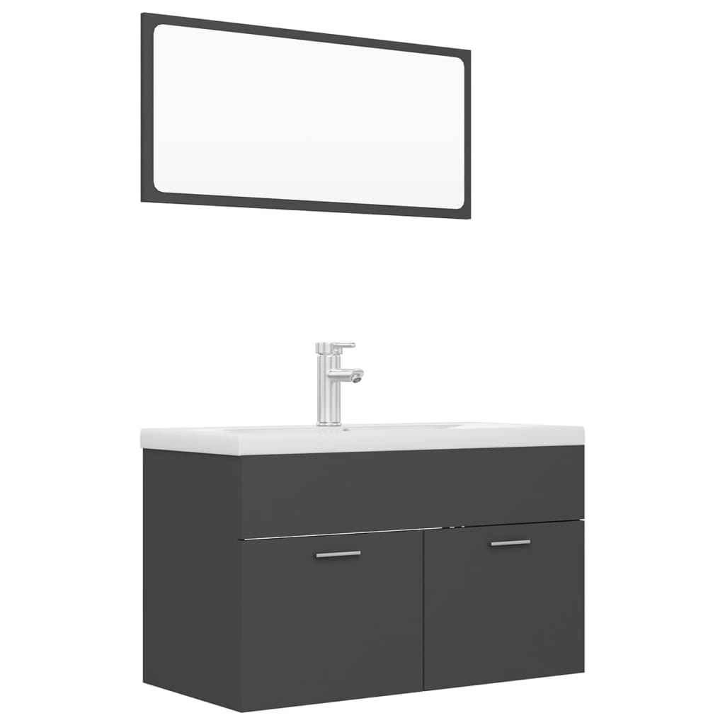 Set mobilier baie dulap, chiuveta, robinet si oglinda, vidaXL, PAL, 80 x 38.5 x 46 cm, Gri