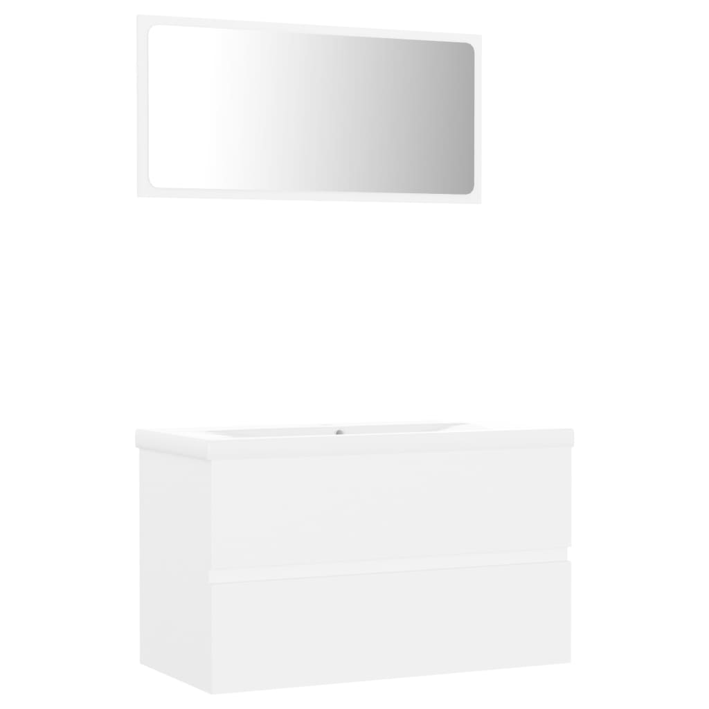 Set mobilier baie dulap chiuveta si oglinda, vidaXL, PAL/ceramica, 80 x 38.5 x 45 cm, Alb