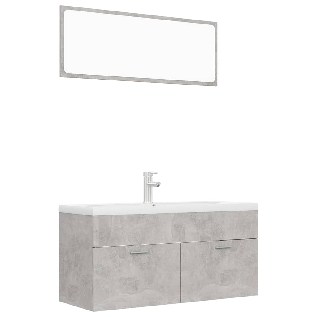 Set mobilier baie dulap, chiuveta, robinet si oglinda, vidaXL, PAL, 100 x 38.5 x 46 cm, Gri ciment