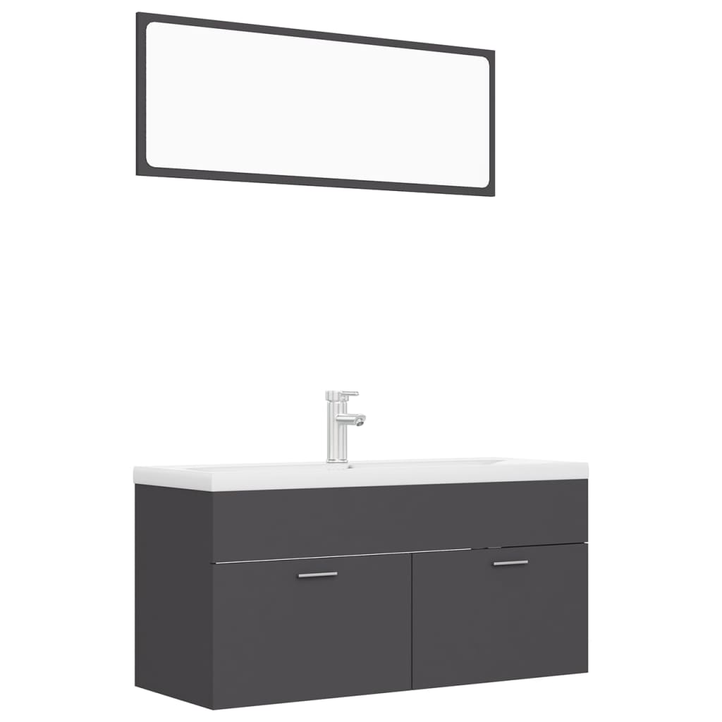 Set mobilier baie dulap, chiuveta, robinet si oglinda, vidaXL, PAL, 100 x 38.5 x 46 cm, Gri