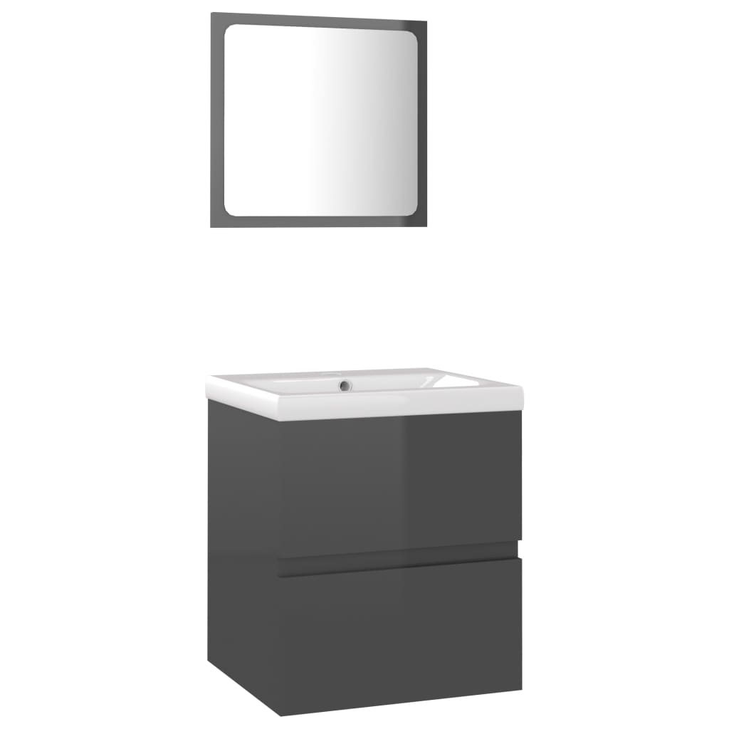 Set mobilier baie dulap chiuveta si oglinda, vidaXL, PAL extralucios/ceramica, 41 x 38.5 x 45 cm, Gri