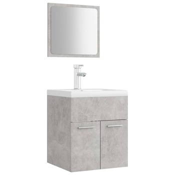 Set mobilier baie dulap, chiuveta, robinet si oglinda, vidaXL, PAL, 41 x 38.5 x 46 cm, Gri ciment Set mobilier baie dulap, chiuveta, robinet si oglinda, vidaXL, PAL, 41 x 38.5 x 46 cm, Gri ciment