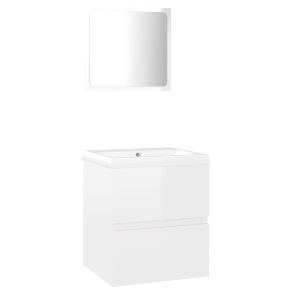 Set mobilier baie dulap chiuveta si oglinda, vidaXL, PAL extralucios/ceramica, 41 x 38.5 x 45 cm, Alb