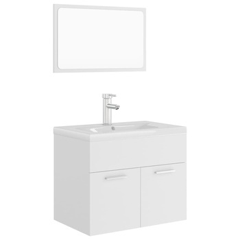 Set mobilier baie dulap, chiuveta, robinet si oglinda, vidaXL, PAL, 60 x 38.5 x 46 cm, Alb Set mobilier baie dulap, chiuveta, robinet si oglinda, vidaXL, PAL, 60 x 38.5 x 46 cm, Alb