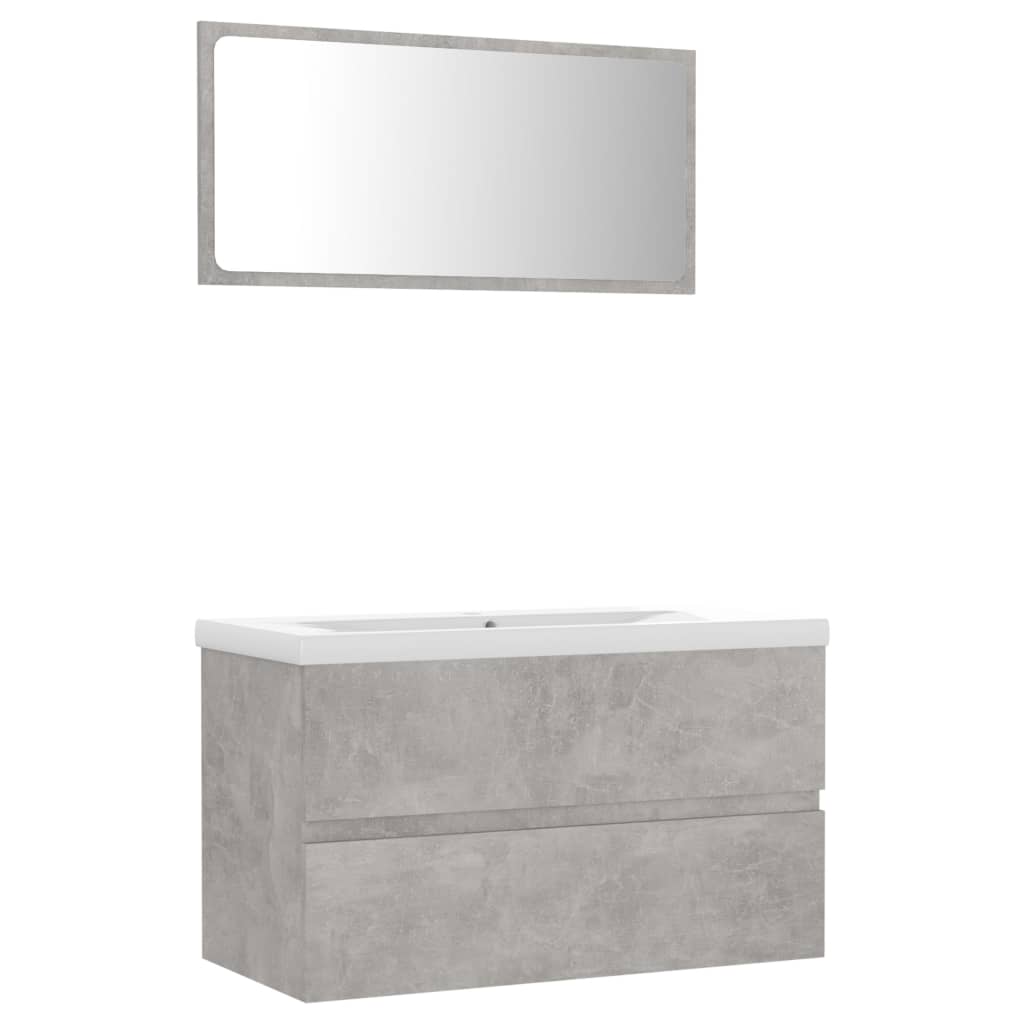 Set mobilier baie dulap chiuveta si oglinda, vidaXL, PAL/ceramica, 80 x 38.5 x 45 cm, Gri ciment