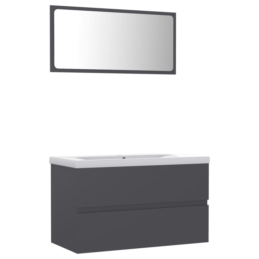 Set mobilier baie dulap chiuveta si oglinda, vidaXL, PAL/ceramica, 80 x 38.5 x 45 cm, Gri