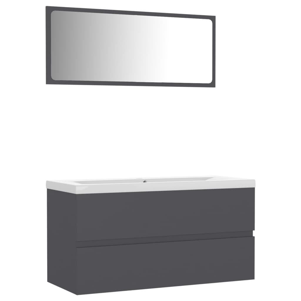 Set mobilier baie dulap chiuveta si oglinda, vidaXL, PAL/ceramica, 90 x 38.5 x 45 cm, Gri