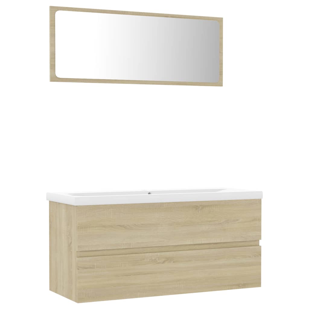 Set mobilier baie dulap chiuveta si oglinda, vidaXL, PAL/ceramica, 100 x 38.5 x 45 cm, Maro Stejar Sonoma